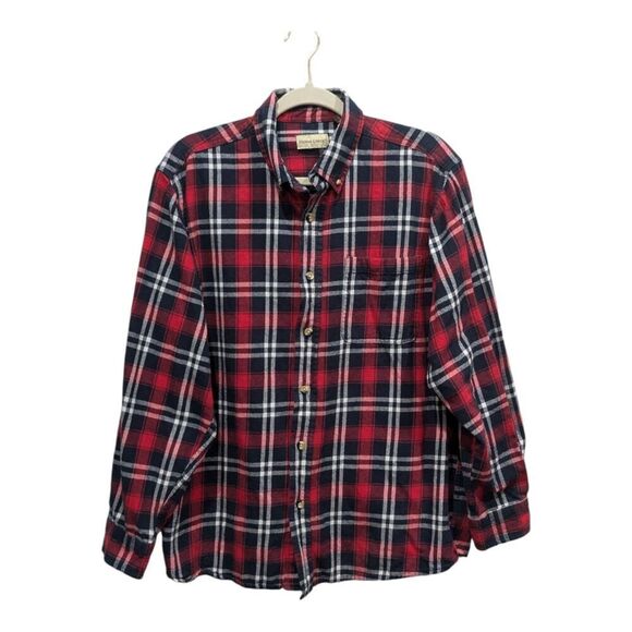 Hobbs Creek Men's Red White & Blue Scottish Plaid Flannel Button Down Shirt, L - Picture 1 of 8